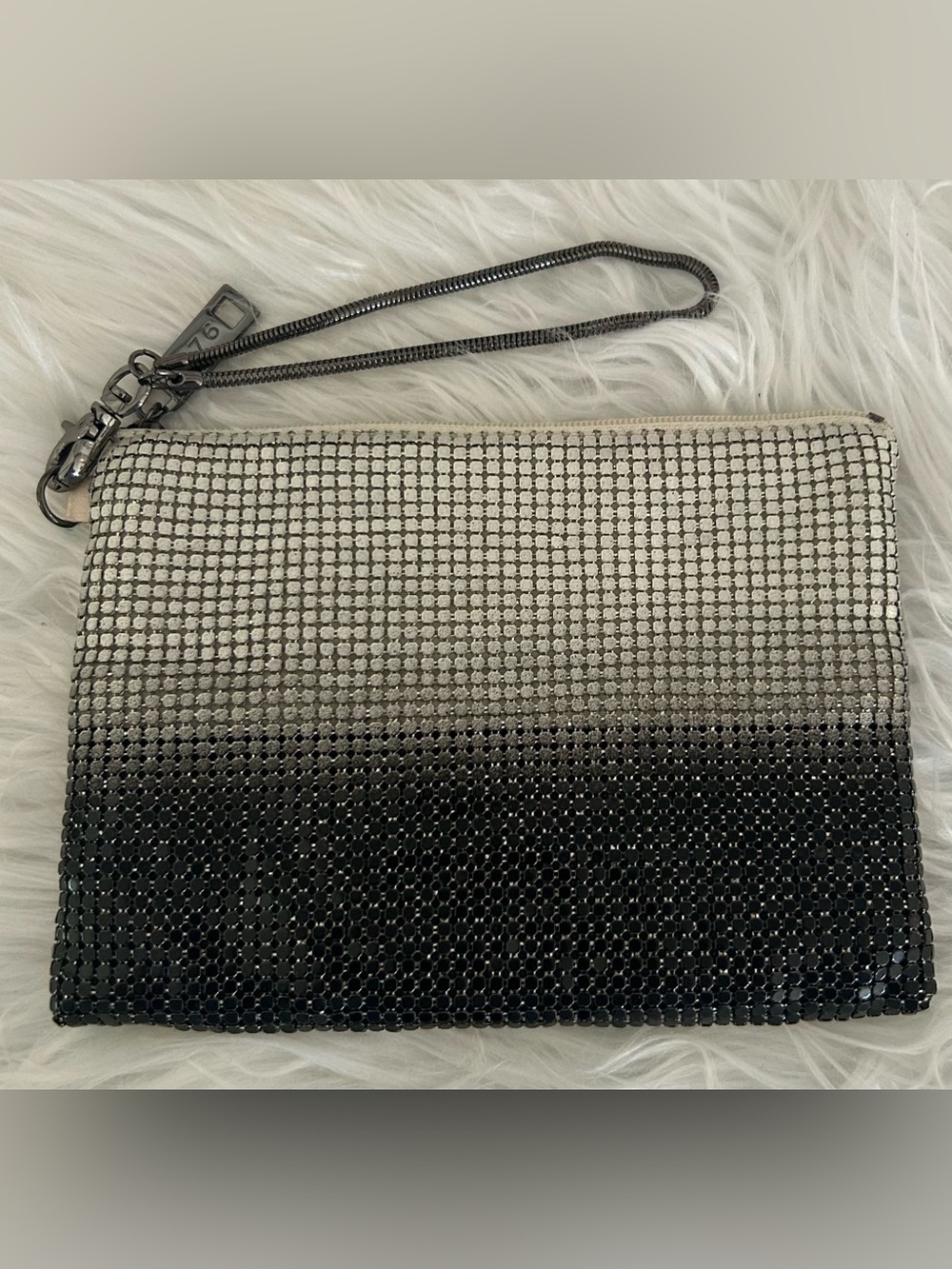 Whiting & Davis Black Silver Ombre Metal Mesh Wristlet Clutch Evening Bag - Picture 6 of 11
